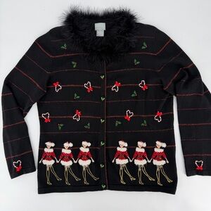 Vintage Christmas Holiday Berek Cardigan Sweater Rockettes Candy Canes Small